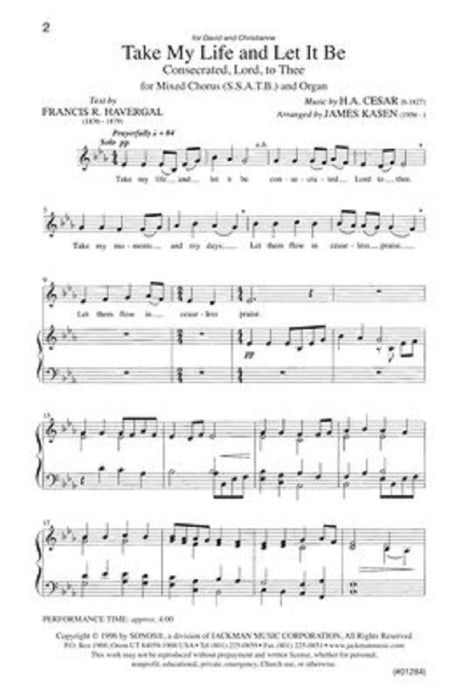 Take My Life And Let It Be Ssatb | Sheet Music | Jackman Music