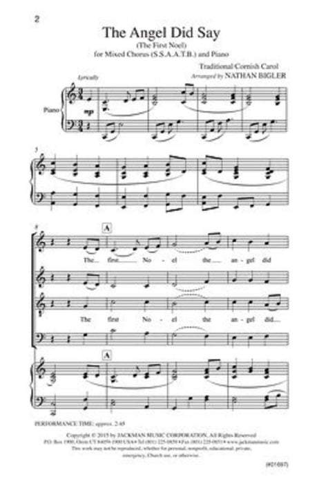 The Angel Did Say The First Noel Ssaatb | Sheet Music | Jackman Music