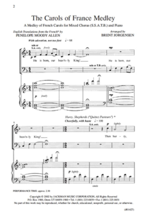 The Carols Of France Medley Ssatb | Sheet Music | Jackman Music