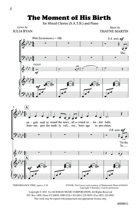 The Moment Of His Birth Satb | Sheet Music | Jackman Music