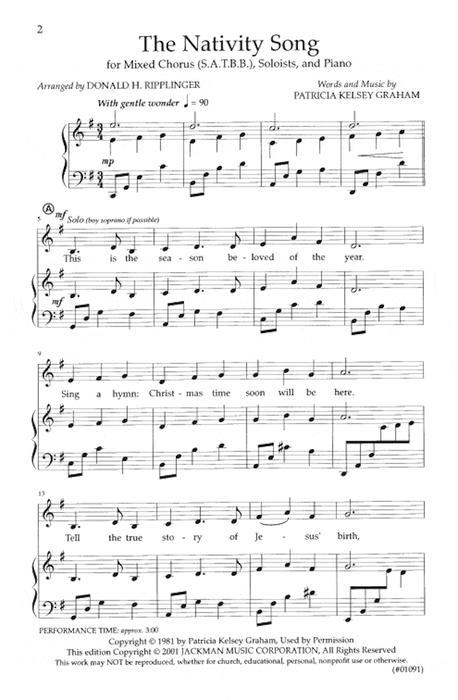 The Nativity Song Satbb Childrens Chorus Ripplinger | Sheet Music | Jackman Music