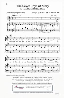 The Seven Joys Of Mary Ttbb | Sheet Music | Jackman Music