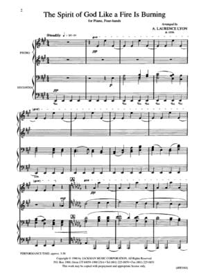 The Spirit Of God Like A Fire Is Burning Piano Four Hands | Sheet Music | Jackman Music