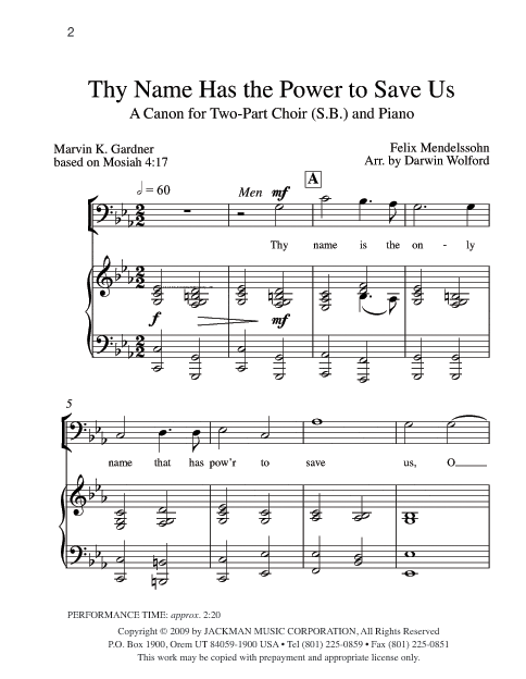 Thy Name Has The Power To Save Us Sb | Sheet Music | Jackman Music