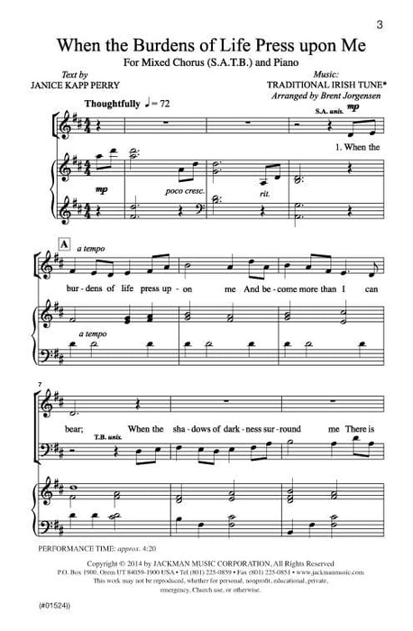 When The Burdens Of Life Press Upon Me Satb | Sheet Music | Jackman Music