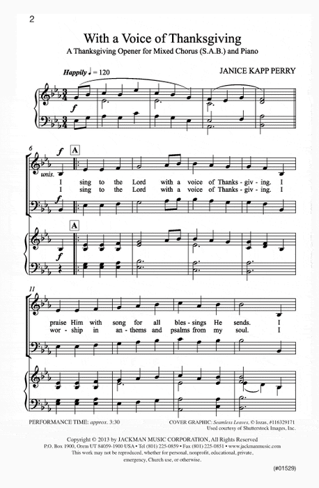 With A Voice Of Thanksgiving Sab | Sheet Music | Jackman Music