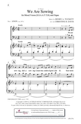 We Are Sowing Ssaattbb | Sheet Music | Jackman Music