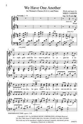 We Have One Another Ssa | Sheet Music | Jackman Music
