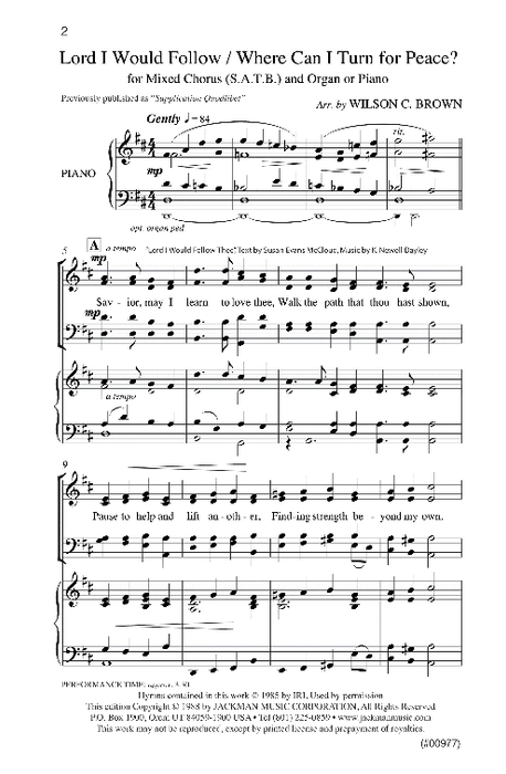 Where Can I Turn For Peace Lord I Would Follow Thee Satb | Sheet Music | Jackman Music