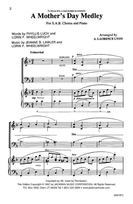 A Mothers Day Medley Ssaab | Sheet Music | Jackman Music