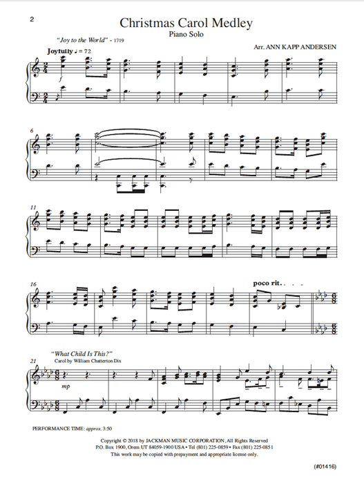 Christmas Carol Medley Piano Solo | Sheet Music | Jackman Music