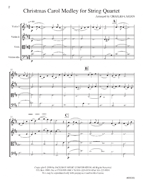 Christmas Carol Medley For String Quartet | Sheet Music | Jackman Music