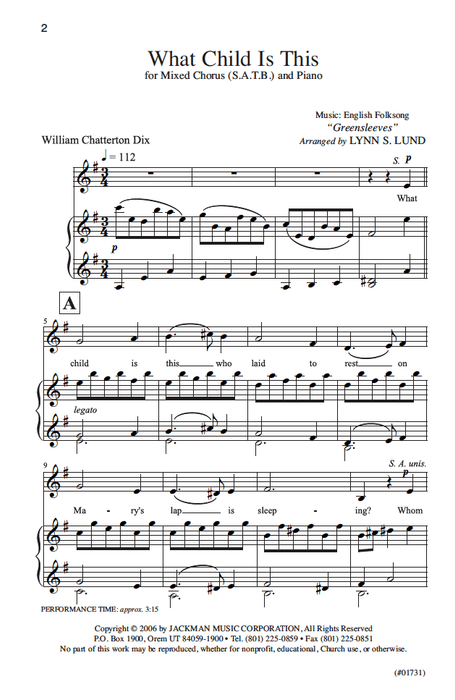 What Child Is This Satb Lund | Sheet Music | Jackman Music